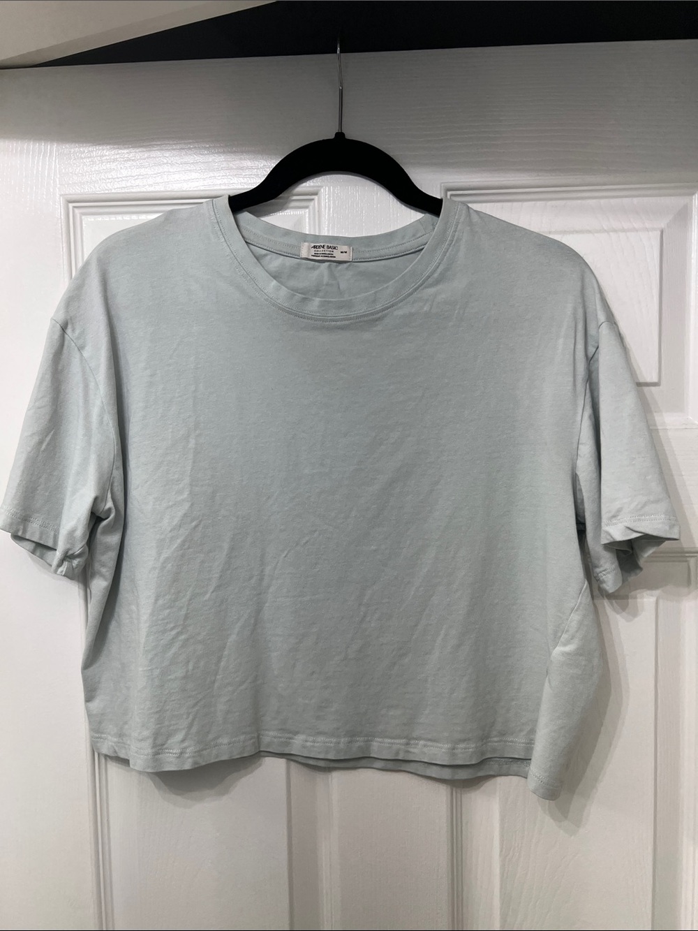 Women’s Cropped Crewneck Cotton Top in Light Blue